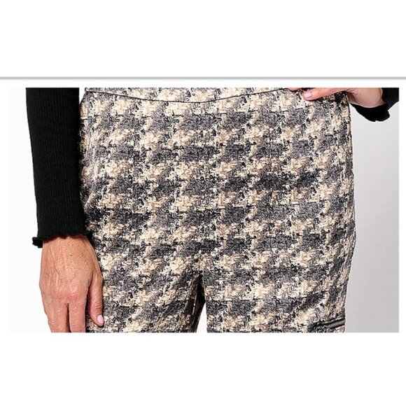 Isaac Mizrahi Live! Reg Stretch Sateen Cargo Pants GreyHoundstooth XL A624659 - Picture 2 of 2